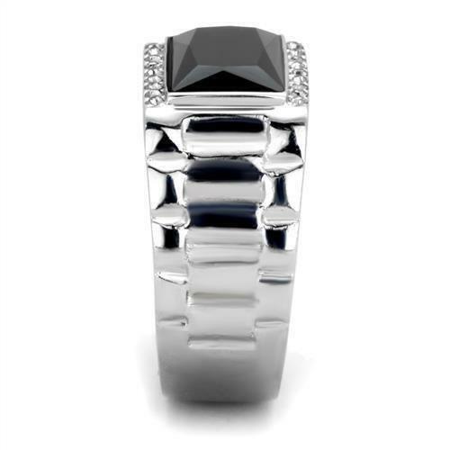 Jewellery Kingdom Mens Signet Jet Emerald Cut Black Pinky Stainless Steel Tusk Cz Ring (Silver) - Jewelry Rings - British D'sire