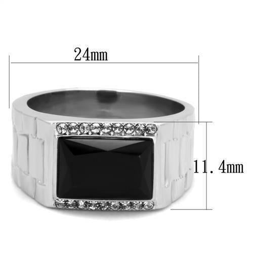 Jewellery Kingdom Mens Signet Jet Emerald Cut Black Pinky Stainless Steel Tusk Cz Ring (Silver) Secondary image
