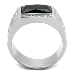 Jewellery Kingdom Mens Signet Jet Emerald Cut Black Pinky Stainless Steel Tusk Cz Ring (Silver) - Jewelry Rings - British D'sire