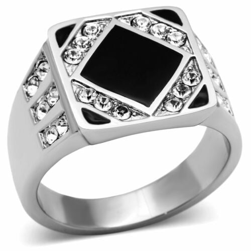 Jewellery Kingdom Mens Signet Jet Silver Stainless Steel Chunky Classy Stamped Ring (Black) - Jewelry Rings - British D'sire Main image