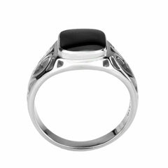 Jewellery Kingdom Mens Signet Jet Silver Stainless Steel Poxy Classy Stamped Ring (Black) - Jewelry Rings - British D'sire