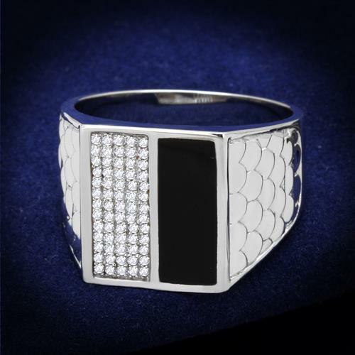 Jewellery Kingdom Mens Signet Onyx Black Sterling Silver 925 Stamped Cz Handmade Ring (Silver) - Jewelry Rings - British D'sire Main image