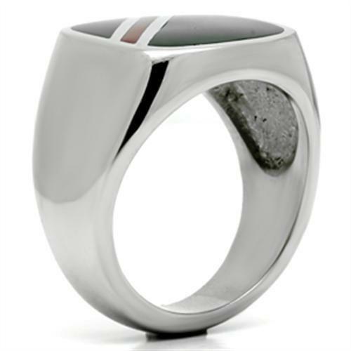 Jewellery Kingdom Mens Signet Onyx Stainless Steel Pinky Classic Stripe Red Ring (Black) - Jewelry Rings - British D'sire