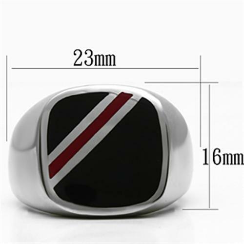Jewellery Kingdom Mens Signet Onyx Stainless Steel Pinky Classic Stripe Red Ring (Black) Secondary image