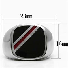 Jewellery Kingdom Mens Signet Onyx Stainless Steel Pinky Classic Stripe Red Ring (Black) - Jewelry Rings - British D'sire