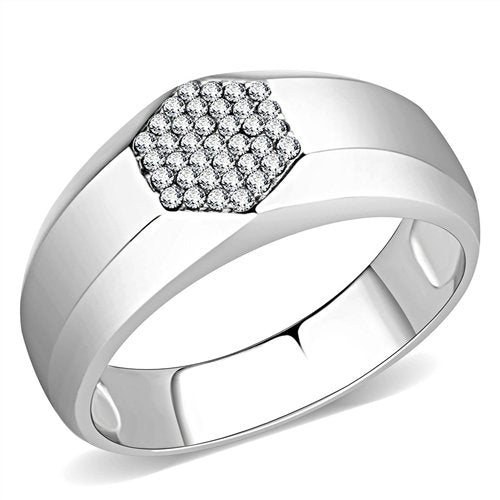 Jewellery Kingdom Mens Signet Pinky 8mm Thump Cubic Zirconia Stainless Steel Silver Highly Polished Ring - Rings - British D'sire Main image