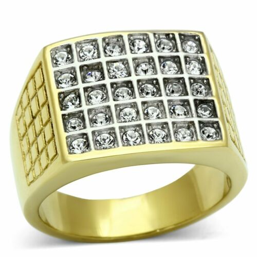 Jewellery Kingdom Mens Signet Pinky Bling Big 18kt Steel Cubic Zirconia Ring (Gold) - Jewelry Rings - British D'sire Main image