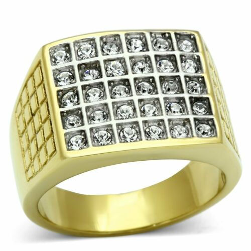 Jewellery Kingdom Mens Signet Pinky Bling Big 18kt Steel Cubic Zirconia Ring (Gold) - Jewelry Rings - British D'sire
