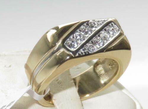 Jewellery Kingdom Mens Signet Pinky Cubic Zirconia Two Tone Steel Ring (Gold) - Jewelry Rings - British D'sire Main image
