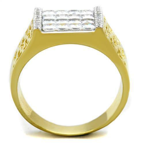 Jewellery Kingdom Mens Signet Pinky Cz Princess Cut Sterling Silver 18kt 16 Stone Ring (Gold) - Jewelry Rings - British D'sire