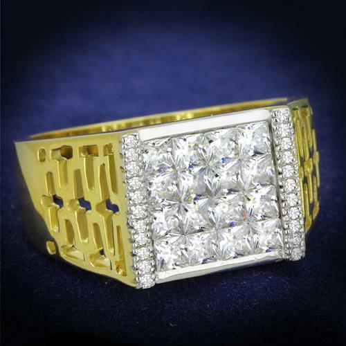 Jewellery Kingdom Mens Signet Pinky Cz Princess Cut Sterling Silver 18kt 16 Stone Ring (Gold) - Jewelry Rings - British D'sire
