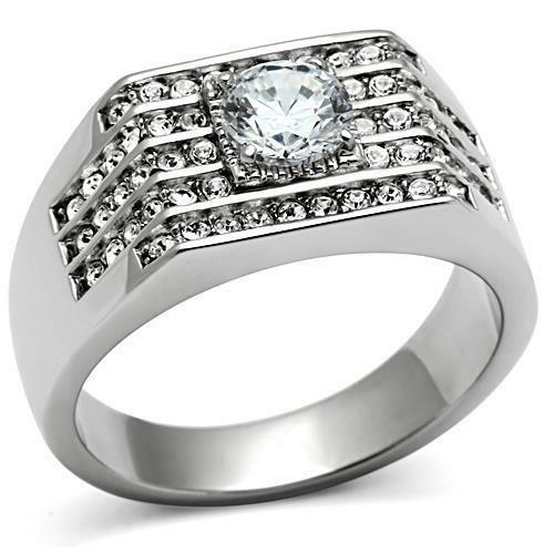 Jewellery Kingdom Mens Signet Pinky Silver Stainless Steel Cubic Zirconia 4.40 Carat Ring - Jewelry Rings - British D'sire Main image