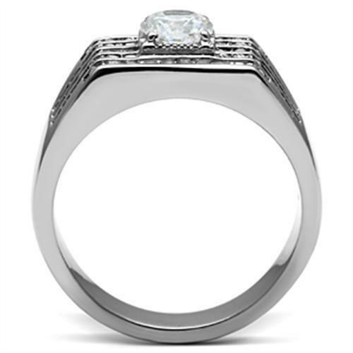 Jewellery Kingdom Mens Signet Pinky Silver Stainless Steel Cubic Zirconia 4.40 Carat Ring - Jewelry Rings - British D'sire