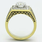 Jewellery Kingdom Mens Signet Pinky Simulated Diamonds Square Face Ring (Gold) - Mens Jewellery - British D'sire