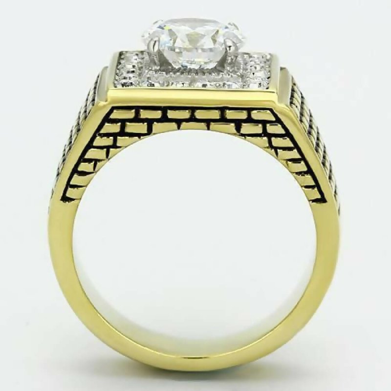 Jewellery Kingdom Mens Signet Pinky Simulated Diamonds Square Face Ring (Gold) - Mens Jewellery - British D'sire