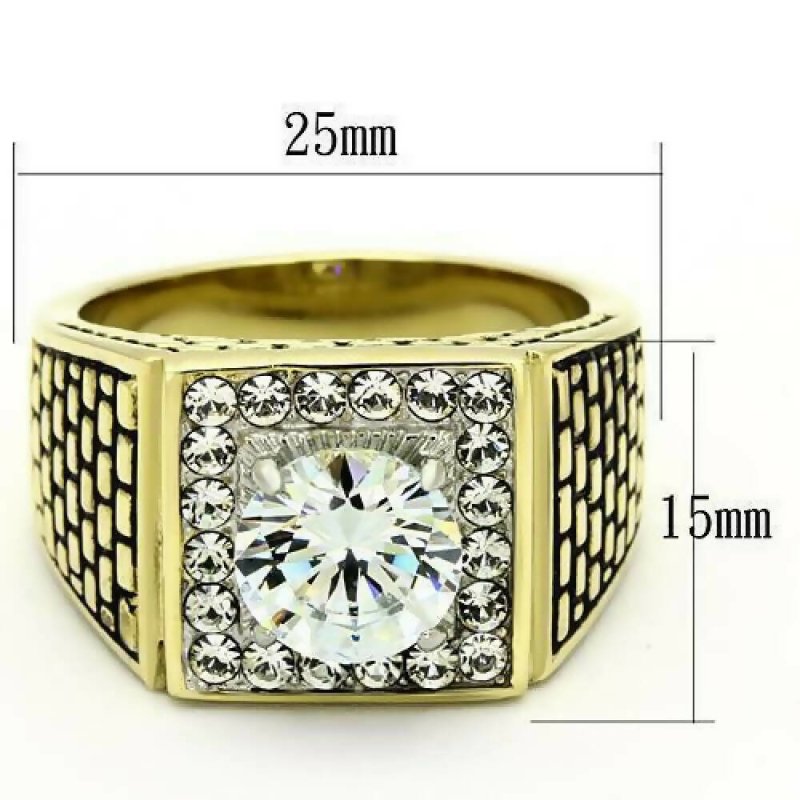 Jewellery Kingdom Mens Signet Pinky Simulated Diamonds Square Face Ring (Gold) - Mens Jewellery - British D'sire