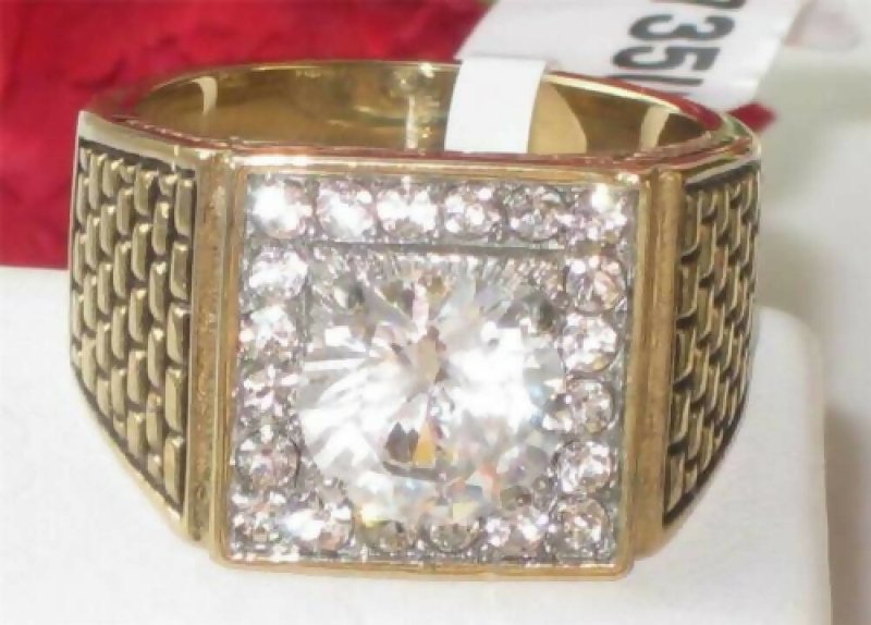 Jewellery Kingdom Mens Signet Pinky Simulated Diamonds Square Face Ring (Gold) - Mens Jewellery - British D'sire