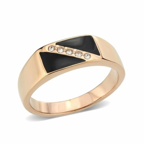 Jewellery Kingdom Mens Signet Pinky Steel Onyx Band Cubic Zirconia Ring (Rose Gold) - Jewelry Rings - British D'sire