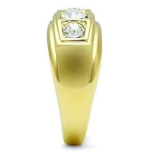 Jewellery Kingdom Mens Signet Pinky Three Stone 18kt Steel Classy Cubic Zirconia Ring (Gold) - Jewelry Rings - British D'sire