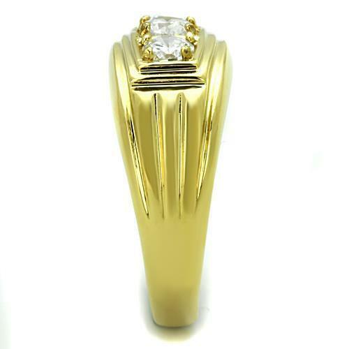 Jewellery Kingdom Mens Signet Pinky Three Stone 18kt Steel No Tarnish Gold Ring - Mens Fine Jewellery - British D'sire