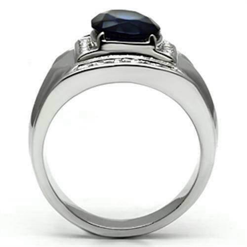 Jewellery Kingdom Mens Signet Sapphire Pinky Oval Stainless Steel Cubic Zirconia Ring Secondary image