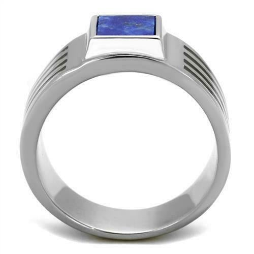 Jewellery Kingdom Mens Signet Semi Precious Montana Cubic Zirconia Gemstone Stainless Steel Ring (Blue) - Mens Fine Jewellery - British D'sire