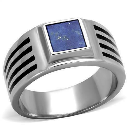 Jewellery Kingdom Mens Signet Semi Precious Montana Cubic Zirconia Gemstone Stainless Steel Ring (Blue) - Mens Fine Jewellery - British D'sire Main image