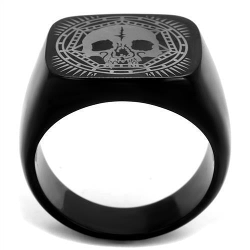 Jewellery Kingdom Mens Signet Skull Stainless Steel Biker Goth Silver All Sizes Ring (Black) - Jewelry Rings - British D'sire