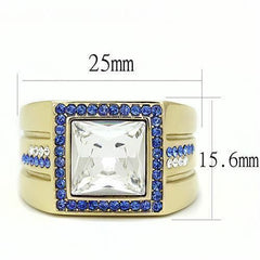 Jewellery Kingdom Mens Signet Square Cubic Zirconia Princess Cut Sapphire 6 Carat Ring (Gold) - Rings - British D'sire