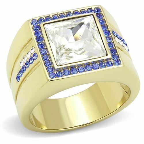 Jewellery Kingdom Mens Signet Square Cubic Zirconia Princess Cut Sapphire 6 Carat Ring (Gold) - Rings - British D'sire Main image