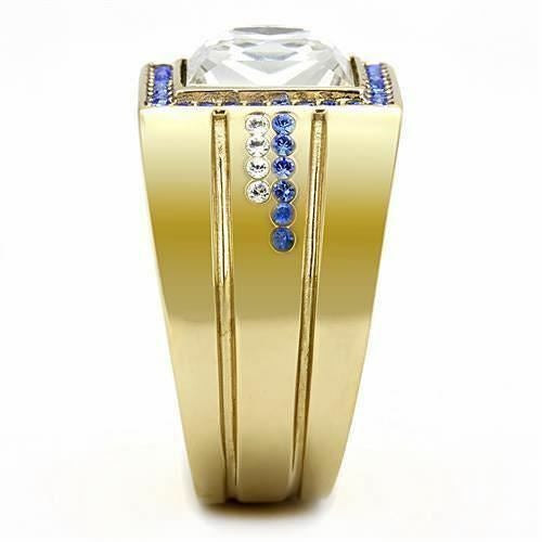 Jewellery Kingdom Mens Signet Square Cubic Zirconia Princess Cut Sapphire 6 Carat Ring (Gold) - Rings - British D'sire