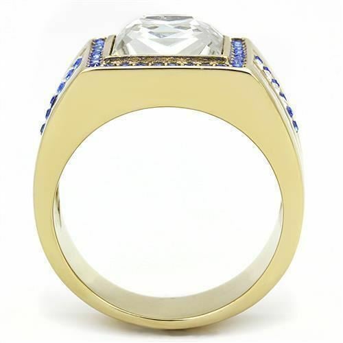 Jewellery Kingdom Mens Signet Square Cubic Zirconia Princess Cut Sapphire 6 Carat Ring (Gold) - Rings - British D'sire