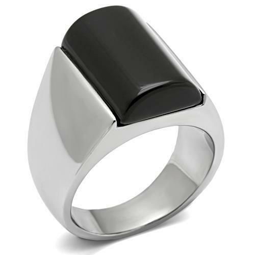 Jewellery Kingdom Mens Signet Stainless Steel Black Semi Precious Gemstone Oblong Jet Ring - Mens Fine Jewellery - British D'sire