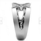 Jewellery Kingdom Mens Signet Stainless Steel Cross Cubic Zirconia Pinky Stamped Ring - Jewelry Rings - British D'sire