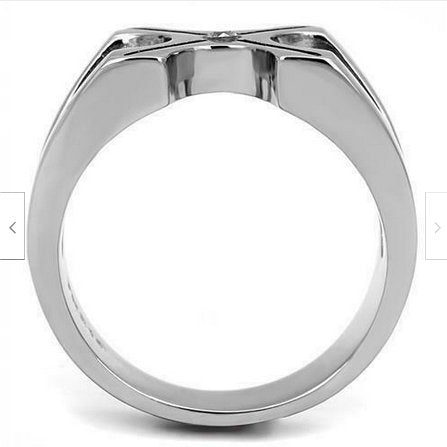 Jewellery Kingdom Mens Signet Stainless Steel Cross Cubic Zirconia Pinky Stamped Ring Secondary image