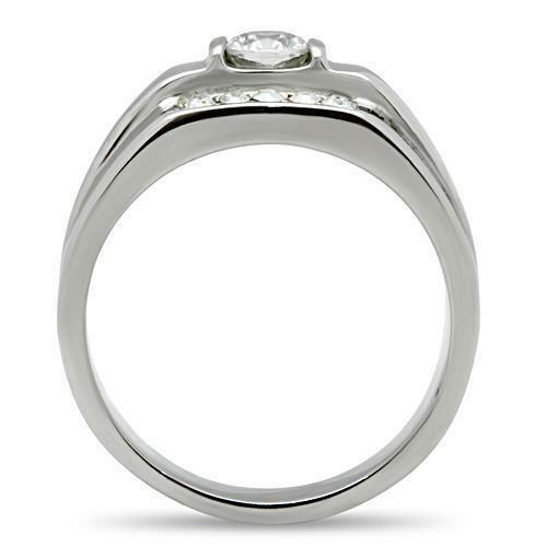 Jewellery Kingdom Mens Signet Stainless Steel Cubic Zirconia Clear All Sizes Ring (Silver) - Jewelry Rings - British D'sire