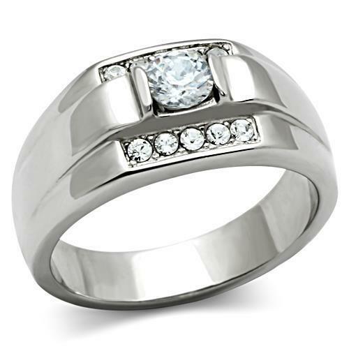 Jewellery Kingdom Mens Signet Stainless Steel Cubic Zirconia Clear All Sizes Ring (Silver) - Jewelry Rings - British D'sire Main image