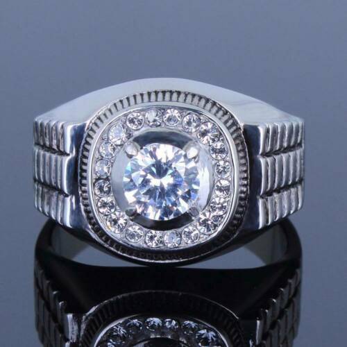 Jewellery Kingdom Mens Signet Stainless Steel Stamped Cubic Zirconia Ring (Silver) - Jewelry Rings - British D'sire Main image