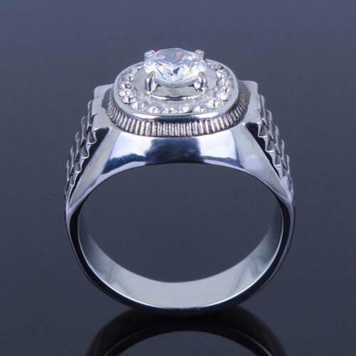 Jewellery Kingdom Mens Signet Stainless Steel Stamped Cubic Zirconia Ring (Silver) - Jewelry Rings - British D'sire