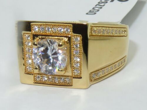 Jewellery Kingdom Mens Signet Sterling Silver Cubic Zirconia Pinky 4 Carat Ring (Gold) - Jewelry Rings - British D'sire