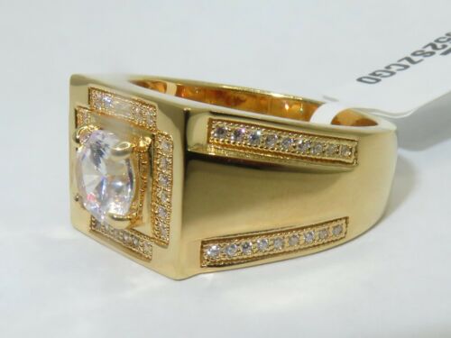 Jewellery Kingdom Mens Signet Sterling Silver Cubic Zirconia Pinky 4 Carat Ring (Gold) - Jewelry Rings - British D'sire