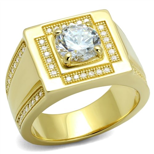 Jewellery Kingdom Mens Signet Sterling Silver Cubic Zirconia Pinky 4 Carat Ring (Gold) - Jewelry Rings - British D'sire
