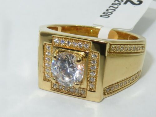 Jewellery Kingdom Mens Signet Sterling Silver Cubic Zirconia Pinky 4 Carat Ring (Gold) - Jewelry Rings - British D'sire