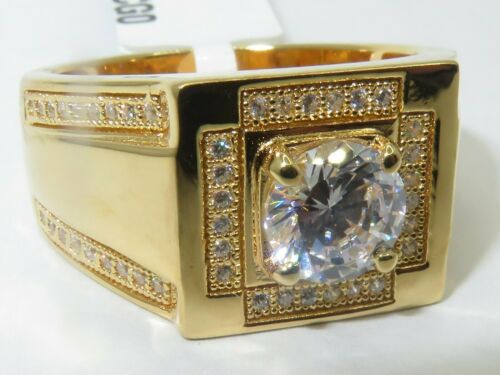 Jewellery Kingdom Mens Signet Sterling Silver Cubic Zirconia Pinky 4 Carat Ring (Gold) - Jewelry Rings - British D'sire