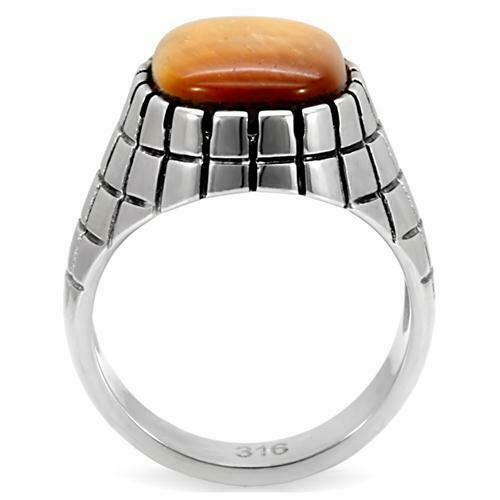 Jewellery Kingdom Mens Signet Tigers Eye Pinky Stainless Steel 316L Tusk Stamped Ring (Brown) - Jewelry Rings - British D'sire