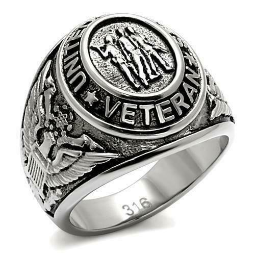 Jewellery Kingdom Mens Signet Veteran Pinky Military USA Stainless Steel Ring Secondary image