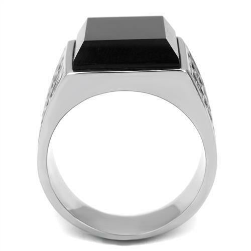 Jewellery Kingdom Mens Silver Onyx Signet Emerald Cut Greek Key Stainless Steel Ring (Black) - Jewelry Rings - British D'sire