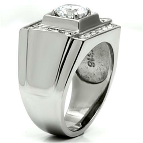 Jewellery Kingdom Mens Simulated Diamond Signet Pinky Steel Silver Ring - Jewelry Rings - British D'sire