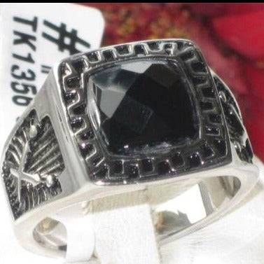 Jewellery Kingdom Mens Simulated Square Signet Diamond Jet Ring (Black) - Jewelry Rings - British D'sire