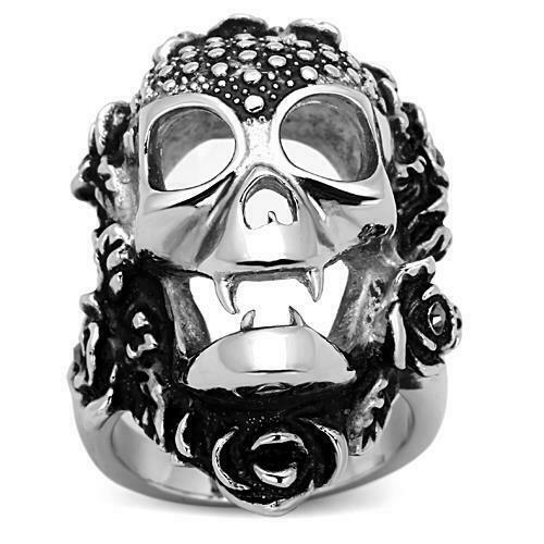 Jewellery Kingdom Mens Skull Band Biker Thumb Signet Pinky Stainless Steel Ring (Silver) - Jewelry Rings - British D'sire Main image